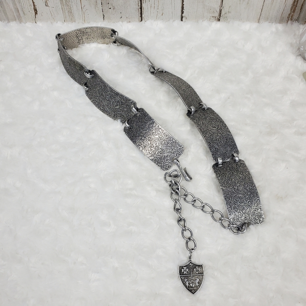 Medievalcore Floral Silver Metal Hammered Chain Belt